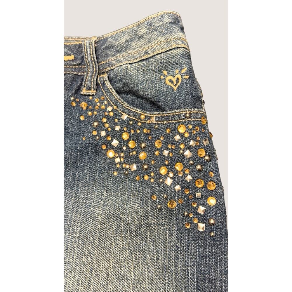 Justice Girls Denim Mini Skirt Size 12 | Y2K Rhinestone Studded | Discontinued - Picture 2 of 6